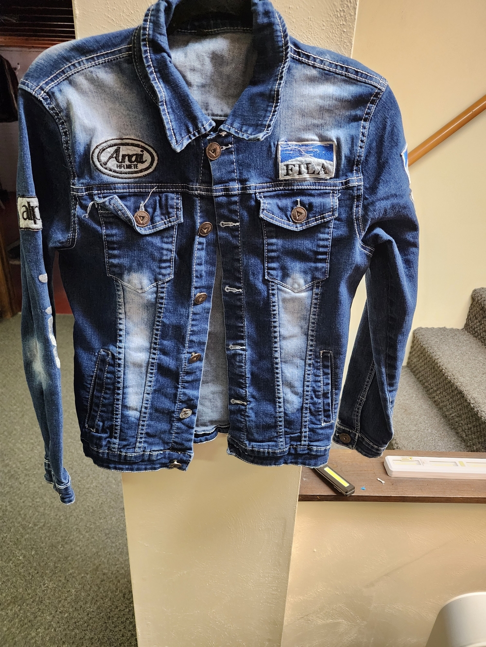 FILA Sz Xl Women's  Dark Blue Denim Jacket with Patch Details